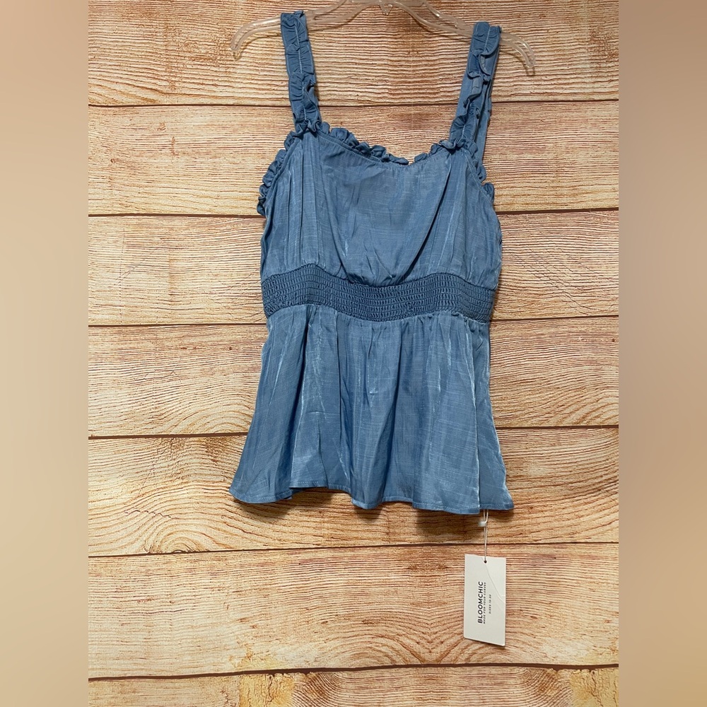Bloomchic Blue Ruffle Gathered Babydoll Tank Top‎ Size 14-16
